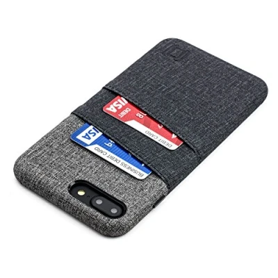 Abbildung von Dockem Luxe iPhone 7 Plus / 8 Handyhülle mit 2X Kartenfach Minimalistisches Kartenetui aus Ultra griffigem Canvas Kunstleder Schlanke Wallet Handytasche Professionelle Einrastfunktion