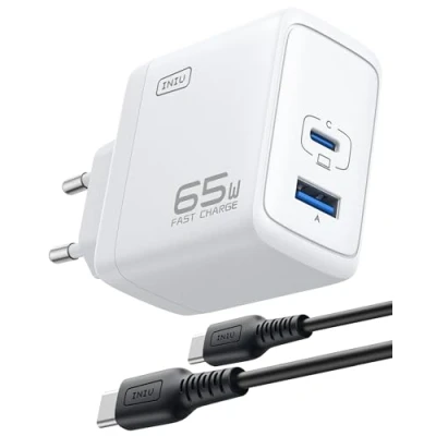 Abbildung von INIU 65W USB C Ladegerät, 2 Port [USB + A] Mehrfach Netzteil, GaN II Schnellladegerät Steacker, Power Adapter für MacBook iPad Pro/Air, iPhone 16 15 14 Pro Max, Galaxy S24, Google, usw