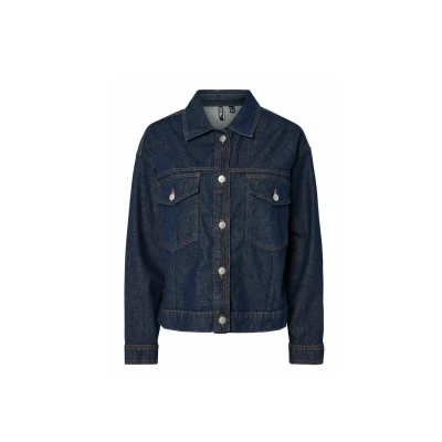 Abbildung von Pieces ELMA Jeansjacke, Damen, Größe: Large, Dark blue denim