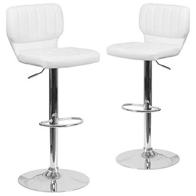 Abbildung von Flash Furniture 2 Stück Barhocker mit vertikaler Nahtrückseite und Chrom Basis, Sperrholz, Metall, Schaumstoff, weißes Vinyl,