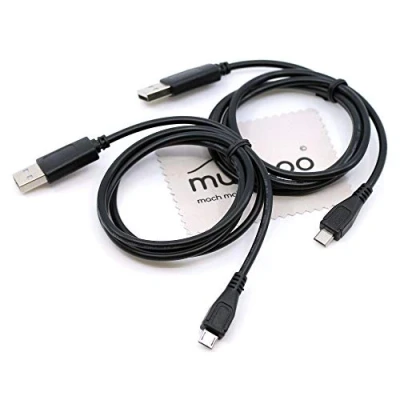 Abbildung von 2 Stück 1m Ladekabel für Playstation 4, PS4, PS4 Slim, Pro, Xbox One, One S, Elite, X Controller Aufladekabel Ladegerät mit mungoo Displayputztuch