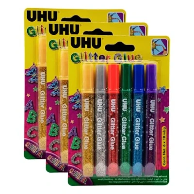 Abbildung von UHU Glitter Glue Original, Glitzerkleber zum Basteln, Dekorieren und kreativen Gestalten in Tube mit feiner Dosierspitze, 6 x 10 ml