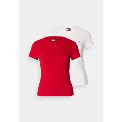 Abbildung von Tommy Jeans C NECK TEE 2 PACK Tshirt basic, Damen, Größe: 32, Ecru/sapphire red