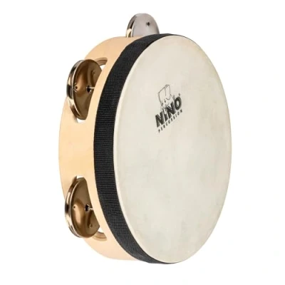 Abbildung von Nino Percussion Headed Wood Tambourine Musikinstrument für Kinder ab 3 Jahren Durchmesser 6 Zoll 1 Reihe Jingles Ahorn Sperrholz, Natur (NINO942)