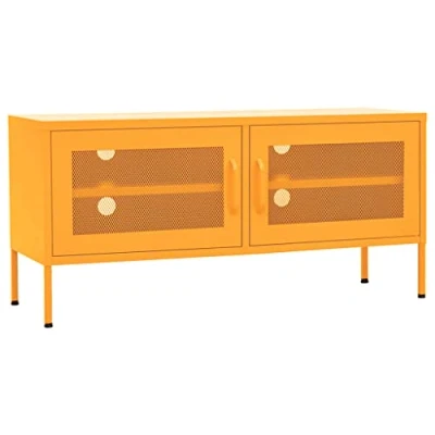 Abbildung von vidaXL TV Schrank mit 2 Gittertüren Lowboard Möbel Tisch Board Sideboard Fernsehtisch Fernsehschrank HiFi Senfgelb 105x35x50cm Stahl
