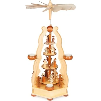 Abbildung von BRUBAKER Weihnachtspyramide 55 cm Teelichtpyramide für Weihnachten Tischpyramide 4x Teelicht, Pyramide mit Könige, Sternsinger, Maria, Josef und Jesus