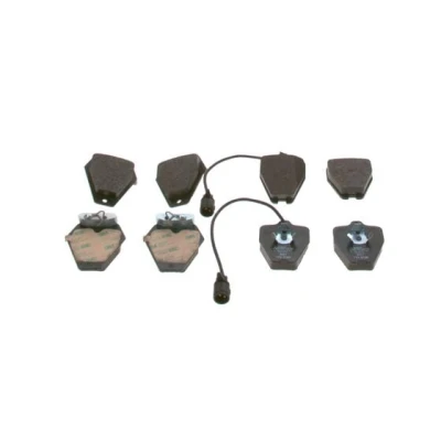 Abbildung von BOSCH 0 986 494 436 Bremsbelagsatz Low Metallic mit integriertem Verschleißsensor Anti Quietsch Blech, Kolbenclip AUDI: A8 D2