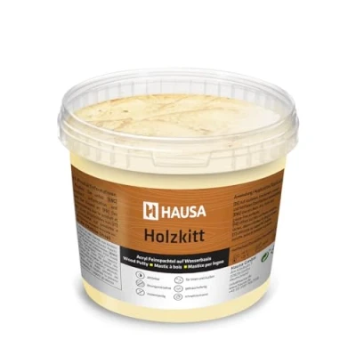 Abbildung von HAUSA Holzkitt 1 kg Kiefer Hell Holzspachtelmasse, Kitt für Holz, Holzspachtel/Füllmasse zum Reparieren von Holzschäden gebrauchsfertig ausgezeichnete Füllkraft schnelltrocknend rissbeständig