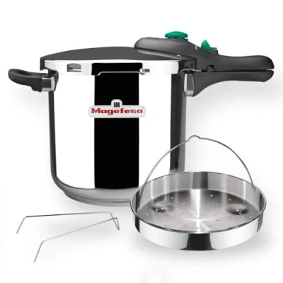 Abbildung von MAGEFESA ® Dynamic Schnellkochtopf 6 Liter + Korb, hergestellt aus 18/10 Edelstahl, für alle Herdarten geeignet, inklusive Induktion, 5 Sicherheitssysteme, einfache Bedienung, Express