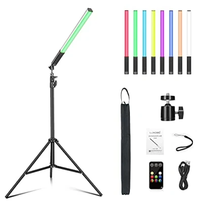 Abbildung von LUXCEO tragbarer LED Fotografie Lichtstab, RGB Videoleuchte 1000Lumen,mit 172,7 cm bis 199,9 Stative und Fernbedienung, einstellbare Farbtemperatur 3000K 5750K