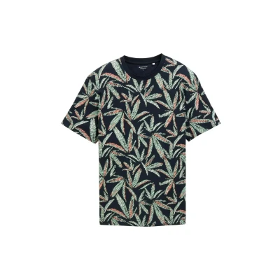 Abbildung von TOM Tailor Tshirt print, Herren, Größe: XXL, Navy multi leaf design