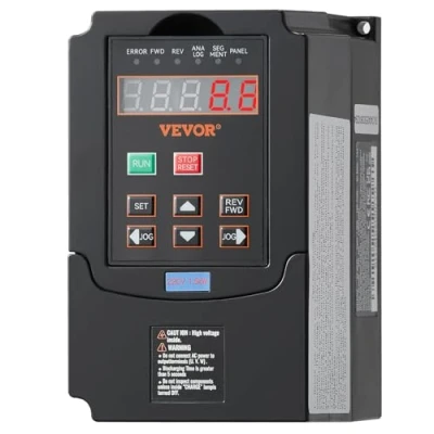 Abbildung von VEVOR Frequenzumrichter VFD 2 PS, 1,5 kW, 7,5 A, 1 oder 3 phasiger 220 V Eingang auf phasigen Ausgang, 40 60 Hz Eingang, 0 400 für Spindelmotor CNC Drehzahlregelung