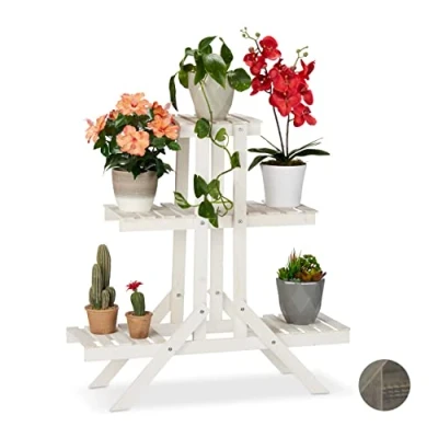 Abbildung von relaxdays Blumenständer Blumentreppe Holz mit 3 Stufen, Weiß