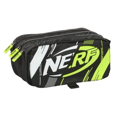 Abbildung von Safta NERF GET Ready Dreifachmäppchen für Kinder, ideal Kinder im Schulalter, bequem und vielseitig, Qualität Widerstandsfähigkeit, 21,5 x 8 10 cm, Schwarz, Estándar, Lässig