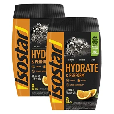 Abbildung von Isostar Hydrate &amp; Perform Iso Drink 400 g isotonisches Getränkepulver Elektrolyt Pulver zur Unterstützung der sportlichen Leistungsfähigkeit Orange (2x400g)