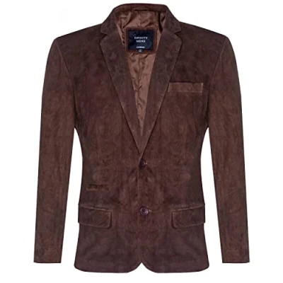Abbildung von Infinity Leather Herren Veloursleder Braun Blazer Jacke Weicher Echter Italienischer Ledermantel