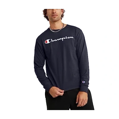 Abbildung von Champion Herren, Classic Long Sleeve, Comfortable, Soft for Men (Reg. Or Big &amp; Tall) T Shirt, Navy Script, S