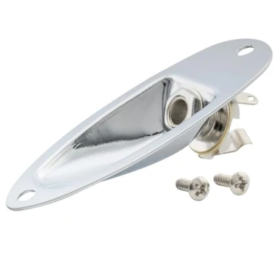 Abbildung von Musiclily 6,35mm Boat Gitarren Klinkenbuchsenplatte Input Output Jack Plate Socket für Fender Strat Style E Gitarre, Chrome