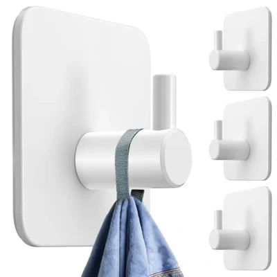Abbildung von 4smile Handtuchhalter ohne Bohren, 4er Set Weiße Edelstahl Klebehaken als Handtuchhaken, wasserdichte Haken selbstklebend Rostfreie Badezimmer Handtuchhalter, für Bad und Küche