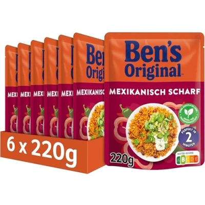 Abbildung von BEN&#039;S ORIGINAL Express Reis Mexikanisch Scharf, ideale Zubereitung von Gerichten in der Pfanne, 6 Packungen (6 x 220g)