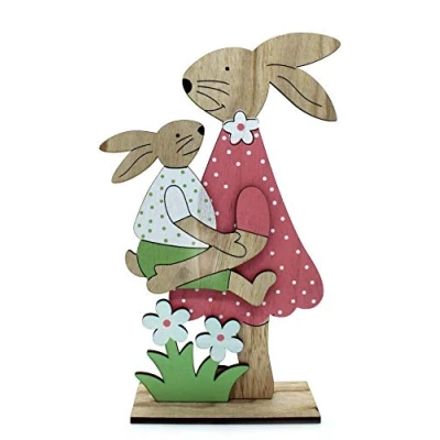 Abbildung von DARO DEKO Holz Figur bunt 21cm x 35cm Hasen Mama und Sohn