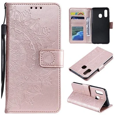 Abbildung von CoverKingz Handyhülle kompatibel mit Samsung Galaxy A20e Handytasche Kartenfach Klapphülle Case Handy Hülle klappbar Motiv Mandala Rosegold