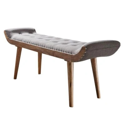 Abbildung von FineBuy Sitzbank Stoff/Massivholz Bank Grau 125x51x38 cm Chesterfield Design, Polsterbank Flur, Stoffbank Bettbank 2 Personen, Flurbank Modern