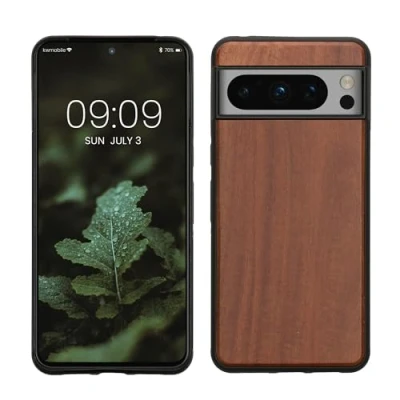 Abbildung von kwmobile Hülle kompatibel mit Google Pixel 8 Pro Holz Case stoßfestes Handy Cover TPU Handyhülle in Vintage Braun
