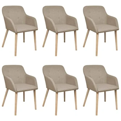 Abbildung von vidaXL 6X Eiche Massiv Esszimmerstuhl Beige Küchenstuhl Armlehne Stuhl Stühle
