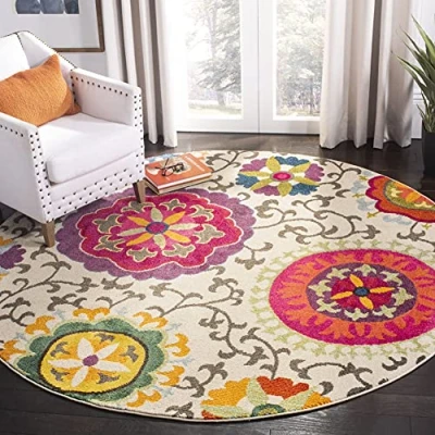 Abbildung von SAFAVIEH Boho Teppich für Wohnzimmer, Esszimmer, Schlafzimmer Monaco Collection, Kurzer Flor, Elfenbein und Multi, 122 X cm