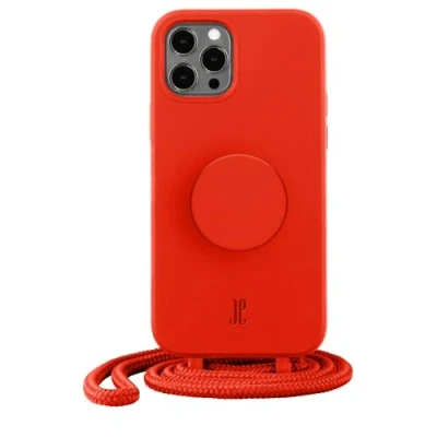 Abbildung von Just Elegance Hülle Necklace Case Handyhülle kompatibel mit iPhone 12/12 Pro Handy Schutzhülle Abnehmbarer Kordel und Fingerhalter (Red)