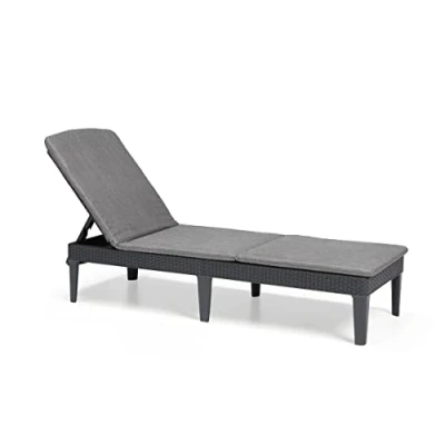Abbildung von Keter Jaipur Sonnenliege für den Garten mit verstellbarer Rücklehne, klappbare Gartenliege, grau, Liege in Rattanoptik Auflage, 187 x 58 29 cm