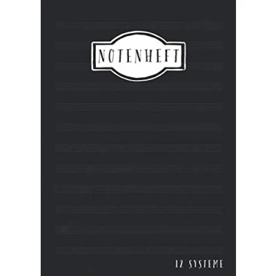 Abbildung von Notenheft 12 Systeme: DIN A4 Systeme 100 Seiten Musikheft mit Notenlinien Hilfslinien Notenbuch Blanko Schwarz