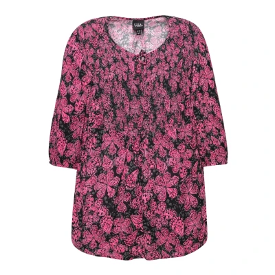 Abbildung von Ulla Popken Smocked Leopard 3/4 Sleeve TEE Bluse, Damen, Größe: 42/44, Red pink