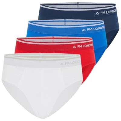 Abbildung von FM London (4er Pack) Herren Bambus Slips bequeme Unterwäsche ohne Etiketten Stretch Unterhose Öffnung vorne Multipack