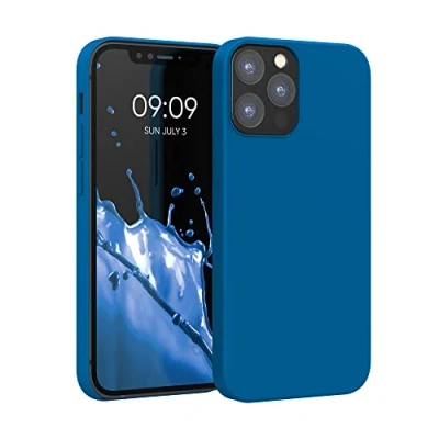 Abbildung von kwmobile Hülle kompatibel mit Apple iPhone 12 / Pro Silikon Handy Case Handyhülle weiche Oberfläche kabelloses Laden Blue Reef