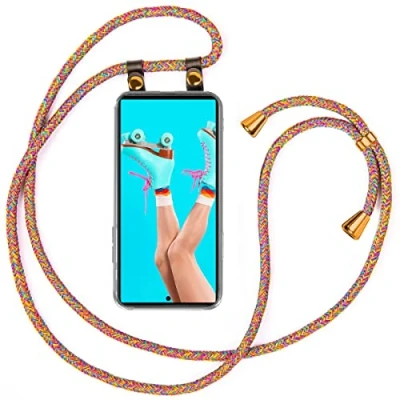 Abbildung von moex Handykette kompatibel mit Samsung Galaxy S23 Ultra Hülle Band Längenverstellbar, Handyhülle zum Umhängen, Silikon Case Transparent Kordel Schnur abnehmbar in Rainbow