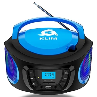 Abbildung von KLIM Boombox Radio mit CD Player NEU 2024 FM Radio, Player, Bluetooth, MP3, USB, AUX Inklusive wiederaufladbaren Akkus Kabelgebundene und kabellose Modi Kompakt robust (Blau)