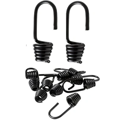 Abbildung von IPEA Haken aus kunststoffbeschichtetem Stahl, 8 mm, für elastische Seile, 10 Stück, hergestellt in Italien, Mehrzweck Metall Spiralhaken Auto, Motorrad, Camping, Boot, Outdoor Farbe Schwarz