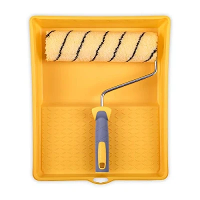 Abbildung von HARDY WORKING TOOLS Maler Set, Farbrolle, Farbwanne und Farbwalzen aus Polyester, Florhöhe 13mm, Länge 25cm, Durchmesse 48mm, gelb schwarz grau, A0180 521000