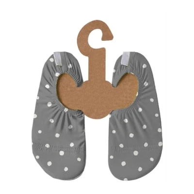 Abbildung von Slipstop Kinder Strandschuhe Anti Rutsch Sport Schwimmschuhe Badeschuhe Urlaub Grau mit weißen Punkten Sonnenschutzfaktor 50+, Gr. 24 26