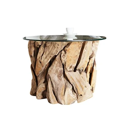 Abbildung von Invicta Interior Design Couchtisch Riverside Teakholz mit runder Glasplatte Beistelltisch Wohnzimmertisch