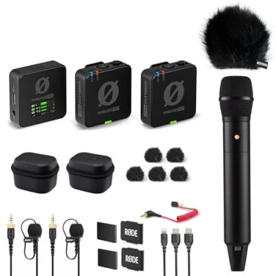 Abbildung von Rode Wireless PRO Digitales 2 Kanal Drahtlos Mikrofonset + Interview Handmikrofon keepdrum Fell Windschutz Schwarz