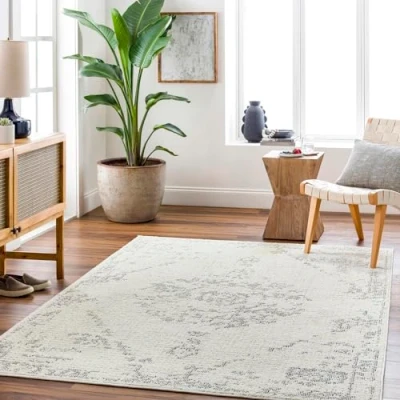 Abbildung von Surya Lexington Vintage Teppich orientalischer Wohnzimmer, Esszimmer, Schlafzimmer Boho Teppich, Kurzflor für einfache Pflege Groß 120x170cm, Elfenbein