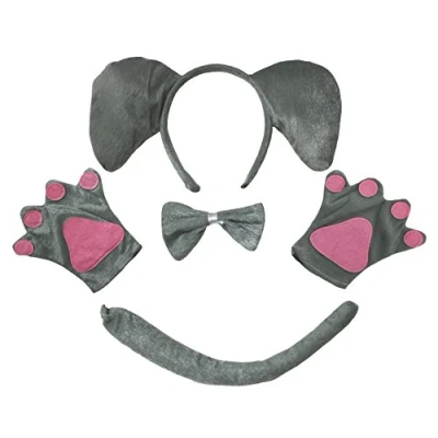 Abbildung von Petitebelle Elefant Stirnband Bowtie Schwanz Glove 4pc Partei Kostüm Kinder One Size Grau