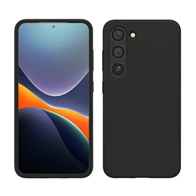 Abbildung von kwmobile Hülle kompatibel mit Samsung Galaxy S23 dünnes Silikon Handy Case stoßfeste Handyhülle weiche Oberfläche Kabelloses Laden Schwarz matt
