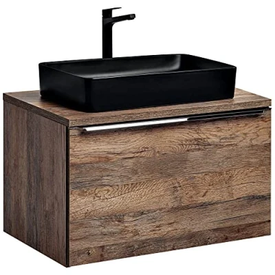 Abbildung von Lomadox Badmöbel Waschtisch Unterschrank Set 80cm in Vintage Oak Eiche Nb. 2 Softclose Schubkästen, 60cm Keramik Waschbecken
