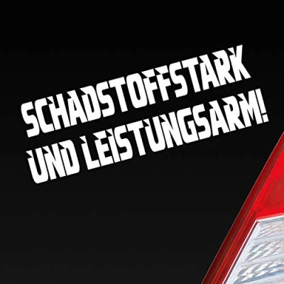 Abbildung von Hellweg Druckerei Schadstoffstark und Leistungsarm Fun Auto JDM Aufkleber Sticker Heckscheibenaufkleber