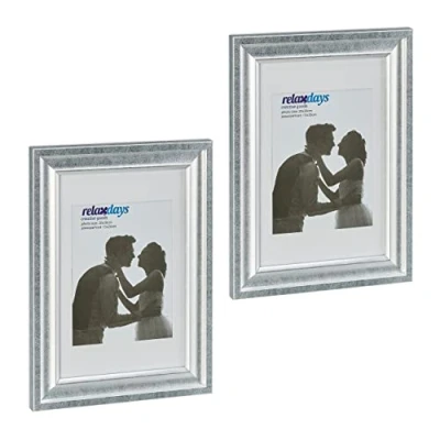 Abbildung von Relaxdays Bilderrahmen 2er Set, 20x30 cm, Hoch &amp; Querformat, Fotorahmen zum Aufhängen, Hinstellen, Passepartout, silber