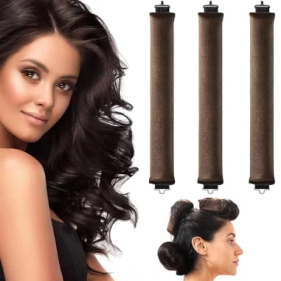 Abbildung von Heatless Curls, 3 Stück Locken Ohne Hitze,Hitzefreie Lockenwickler, Curls Band,Lockenwickler über Nacht,Locken Hitze für Lange Haare,Hitzefreier alle Haartypen (braun, M)